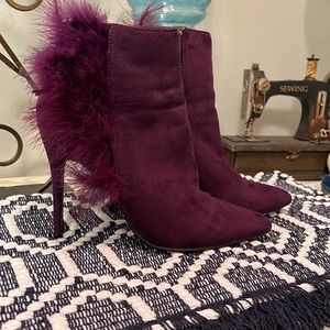 Michael Antonio Purple feather booties